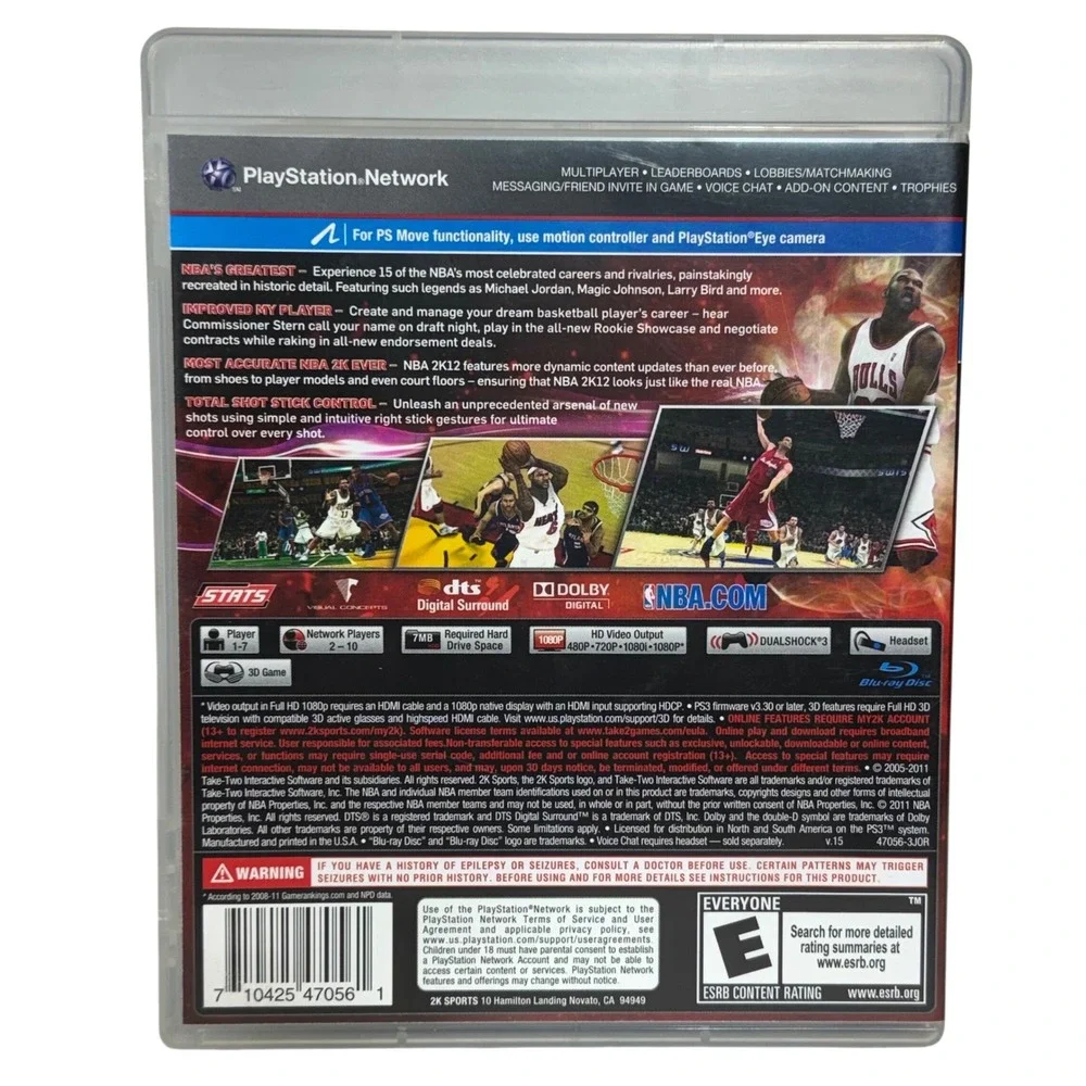 2K Sports NBA 2K12 PS3 Michael Jordan Cover Basketball Video Game With Manual